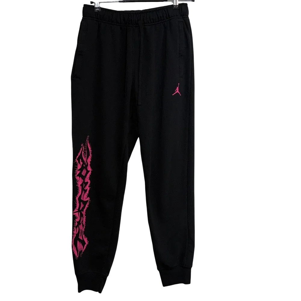 Jordan Joggers‎ Mens Small 27x28 Black Pink Sweatpants Drawstring Graphic Fleece